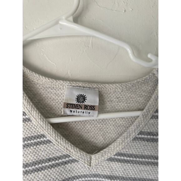 Steven Ross Naturally Vintage 90s XL Gray‎ Striped Cotton Short Sleeve Top - Picture 8 of 8